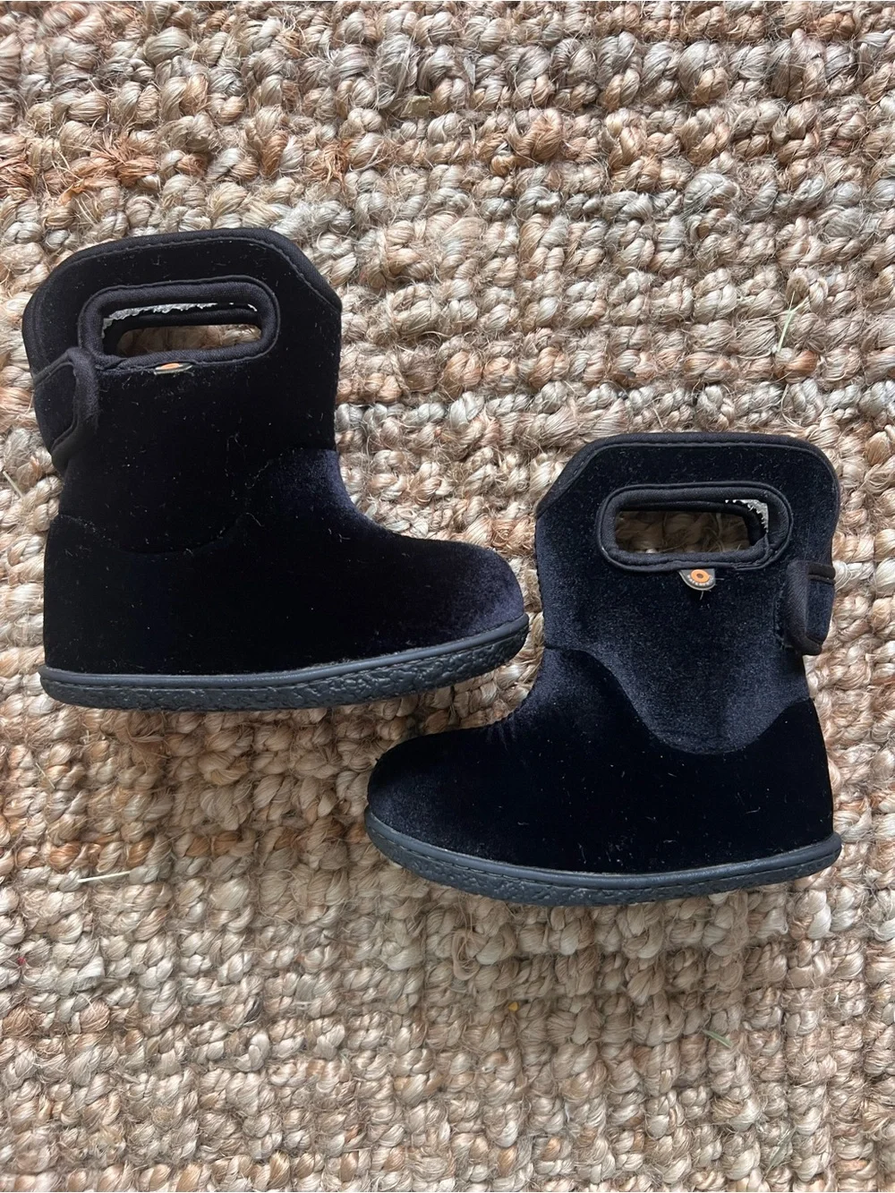 Bogs Kids Black Velvet Booties with Carry Handles